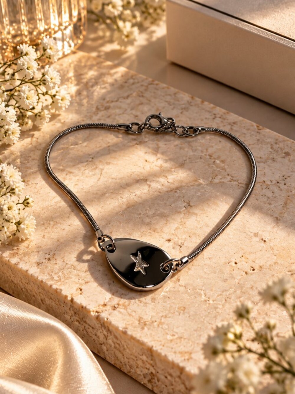 Thierry Mugler Silver Tone Star Charm Bracelet